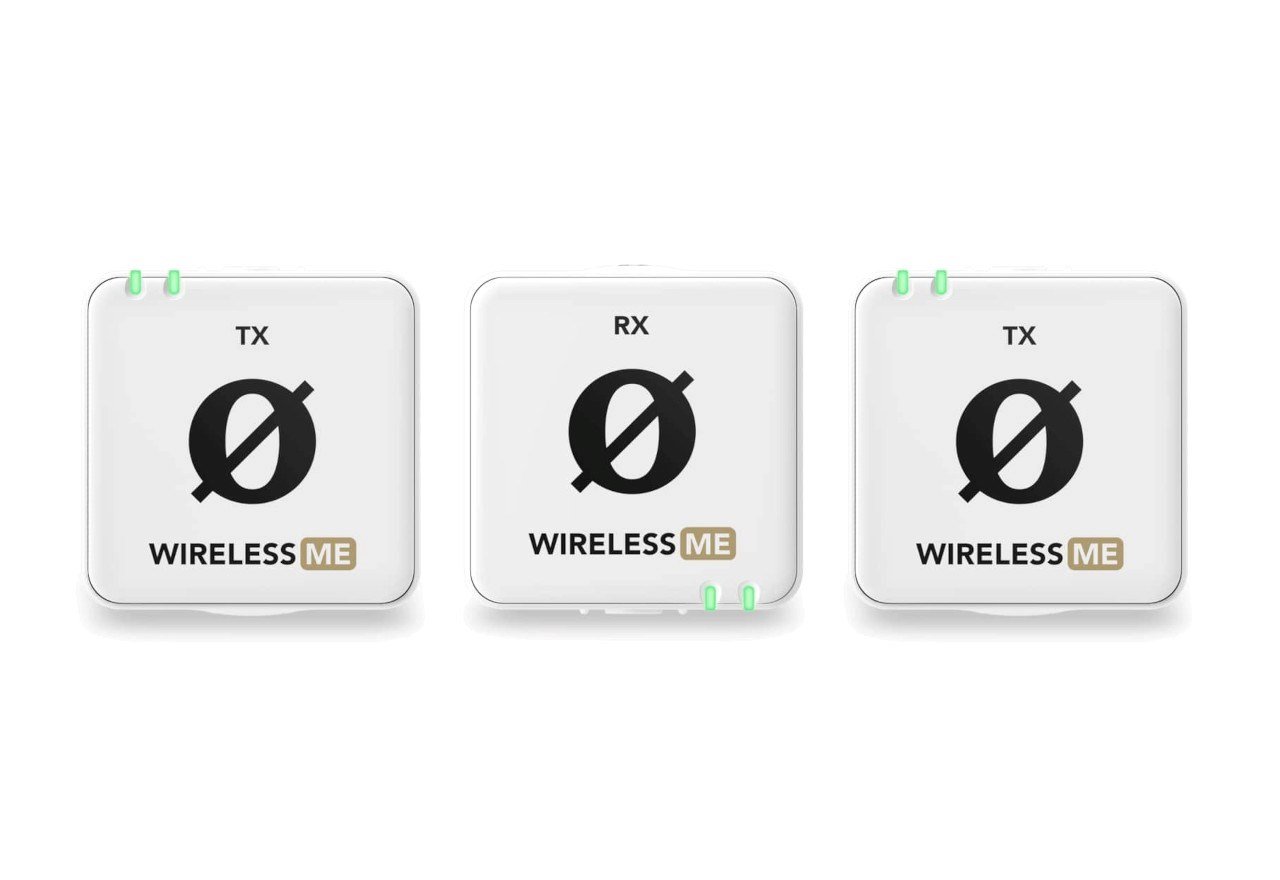 RØDE Wireless ME Dual White - kompaktiška belaidžio mikrofono sistema su dviem siųstuvais dviejų kan