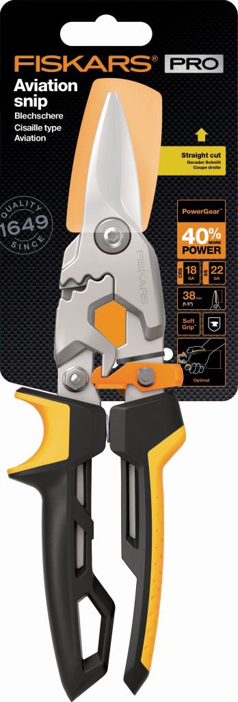 Skardos žirklės, tiesaus kirpimo Fiskars PowerGear aviation snip straight