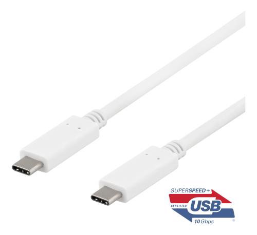 Kabelis DELTACO USB-C į USB-C, 0,5 m, 10 Gbps, 100 W 5A, USB 3.1 Gen 2, E-Market baltas