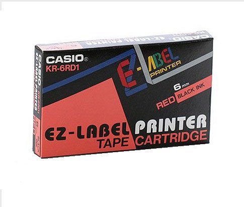 Casio XR-6RD1 strip, black print/red backing, not laminated, 8m, 6mm