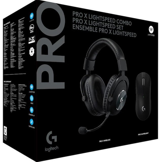 Žaidimų ausinių ir pelės rinkinys LOGITECH Pro X Lightspeed, belaidis, juodas