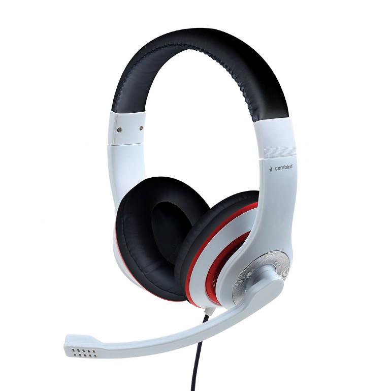 Ausinės Gembird  Stereo Headset  MHS 03 WTRD  3.5 mm  White with Red Ring  Headset
