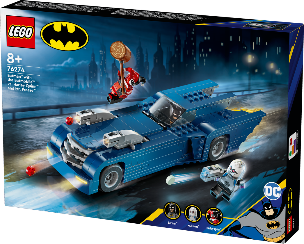 Konstruktorius LEGO Super Heroes Betmenas su automobiliu prieš Harlę Kvin ir Poną Šaltį 76274