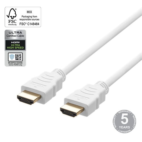 Kabelis DELTACO Ultra High Speed HDMI, ARC, QMS, 8K in 60Hz, 4K UHD in 120Hz, 2m, baltas / HU-20A-R