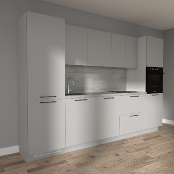 Virtuvės baldų komplektas MĖTA šviesiai pilka-betonas su sienele