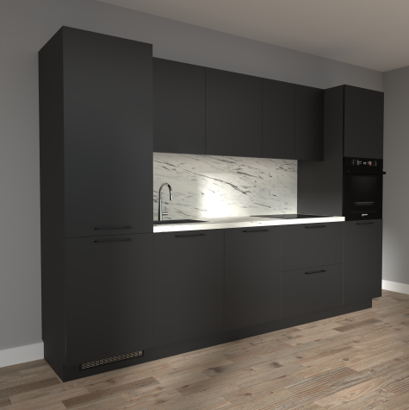 Virtuvės baldų komplektas MĖTA juoda-baltas marmuras su sienele