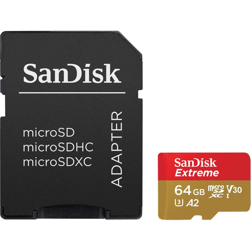 Atm.kort. SANDISK Extreme microSDXC UHS-I 64GB + adapteris