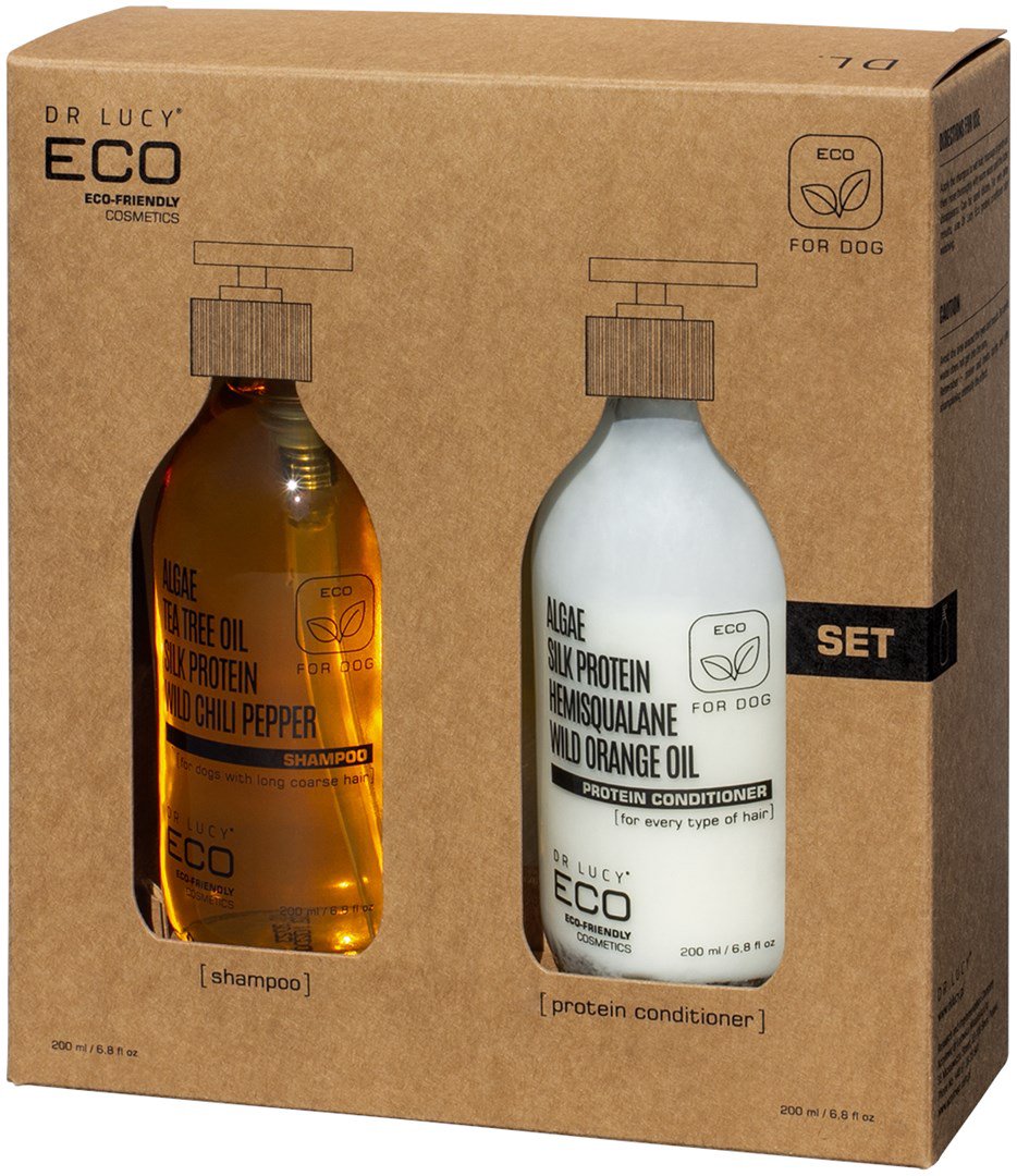 DR LUCY ECO SET ŠAMPŪNAS GRŪDŽIAM KŪNUI + KONDICIONIERIUS ŠUNIMS