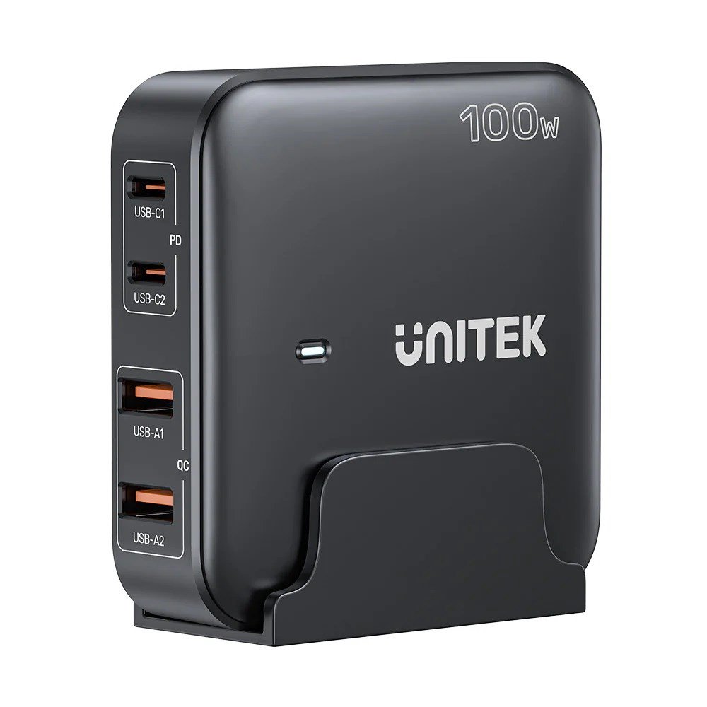 GaN tinklo įkroviklis - Unitek P1229ABK01-EU  100W 2x USB-C 2x USB-A
