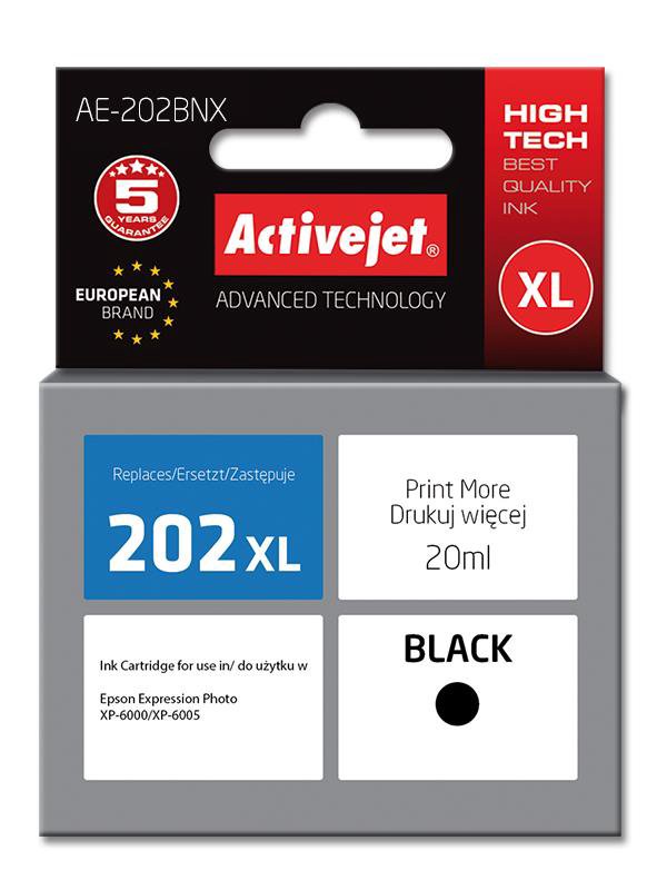 Activejet AE-202BNX rašalas (pakaitinis Epson 202XL G14010; Supreme; 20 ml; juodas)