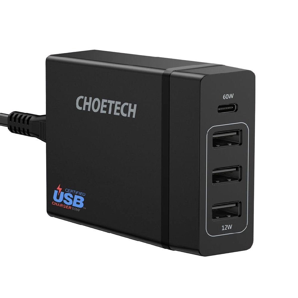 Kroviklis CHOETECH 3x USB Type-A + Type-C: 72W, PD, 1.5m