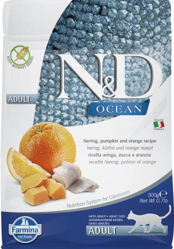 FARMINA N&D Ocean Cat Herring, Pumpkin and Orange Adult- sausas kačių maistas - 300 g