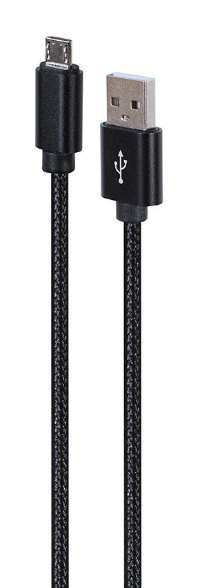 Gembird CCDB-mUSB2B-AMBM-6 Medvilninis pintas Micro-USB laidas su metalinėmis jungtimis, 1,8 m, juod
