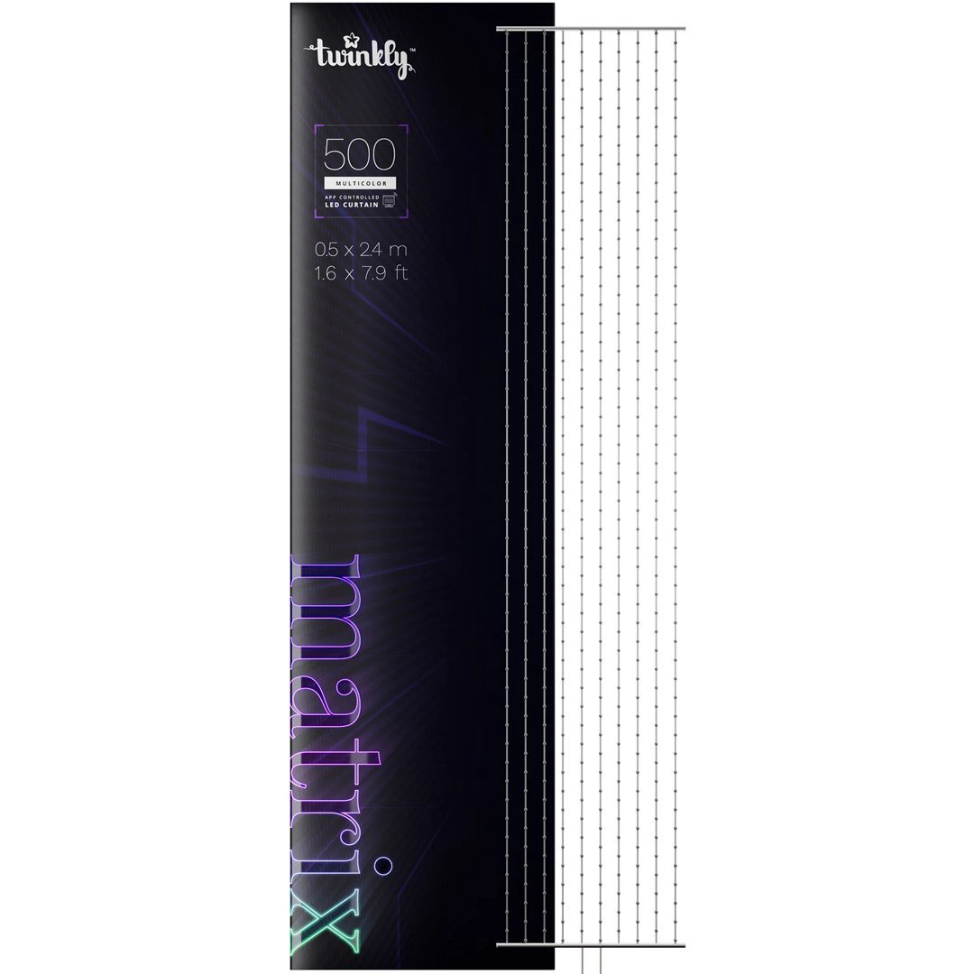 Twinkly Matrix - 500 perlų formos RGB LED lempučių, skaidrus laidas, 1,7x7,8 pėdos, F tipo kištukas