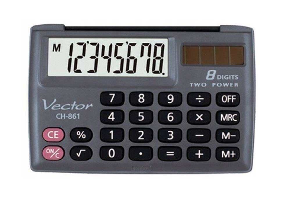 Vector KAV CH-861 kišeninis skaičiuotuvas, 8 skaitmenys, 87 x 58 mm, juodas