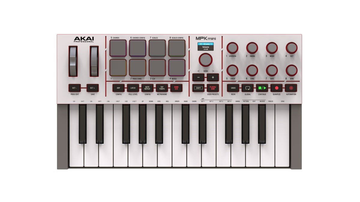 AKAI MPK Mini MK4 - MIDI valdiklis / valdymo klaviatūra, balta