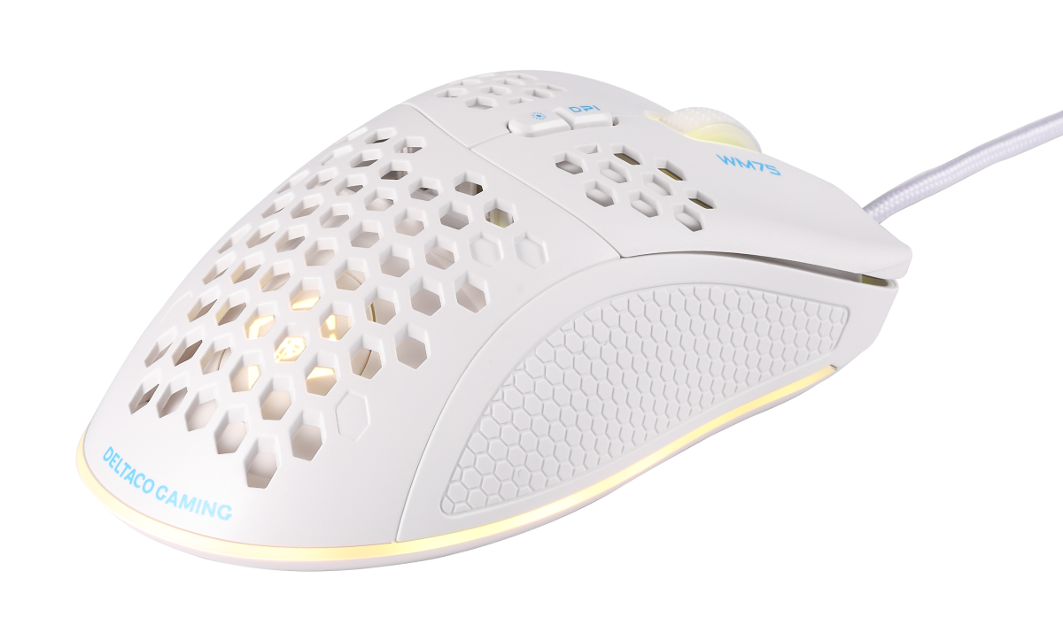 Žaidimų pelė DELTACO GAMING LINE WM75 GAM-108, laidinė, 6400 DPI, RGB, balta