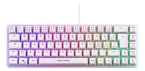 Klaviatūra DELTACO GAMING GAM-158-W-US, membraninė, 60% mini, RGB, US, pusiau skaidri, balta