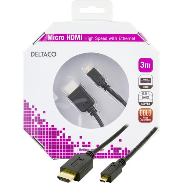 Kabelis DELTACO HDMI-HDMI micro, 3.0m, juodas / HDMI-1033-K