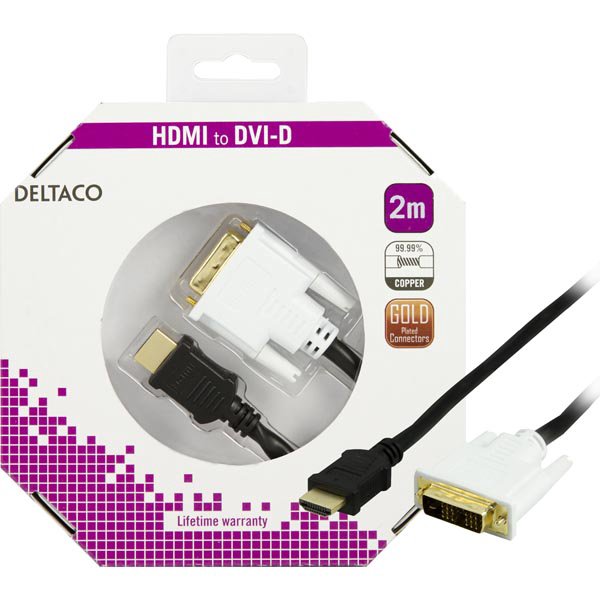 Kabelis DELTACO HDMI - DVI, juodas, 2.0m / HDMI-112-K