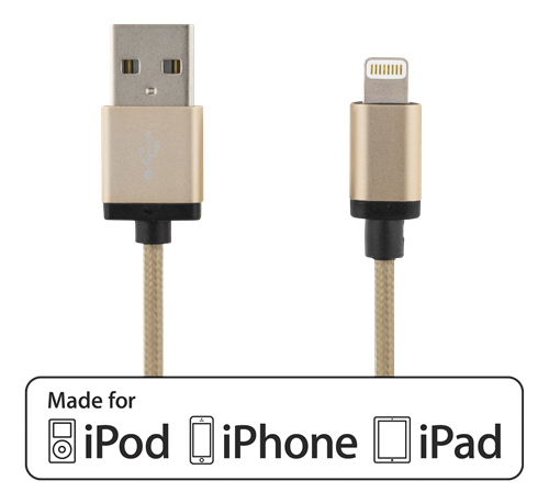 Mob.telefono kabelis DELTACO USB-Llightning iPhone, 1.0m, "auksinis" / IPLH-226F