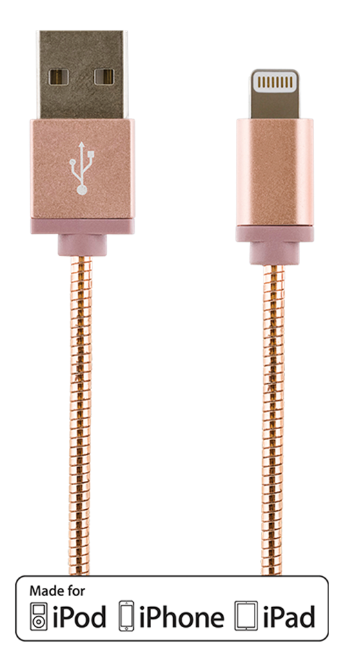 Mob. telefono kabelis STREETZ Lightning 1m IPLH-272, Rose Gold