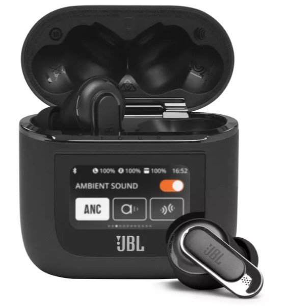 Ausinės JBL Tour PRO 2, į ausis, belaidės, triukšmo slopinimo funkcija, belaidis krovimas, juodos
