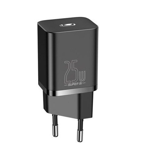 Sieninis įkroviklis BASEUS Super Si 25W USB-C QC3.0 PD su USB-C 1m laidu, juodas