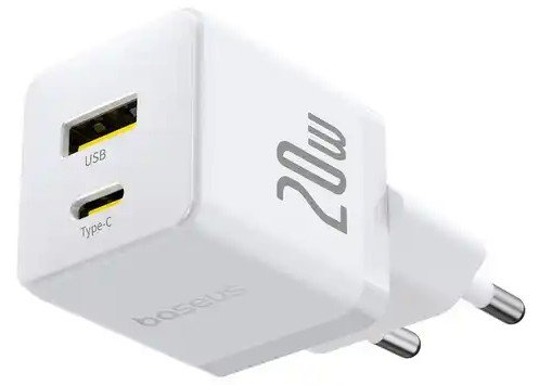 Sieninis įkroviklis BASEUS Palm 20W USB + USB-C QC3.0 PD3.0, baltas