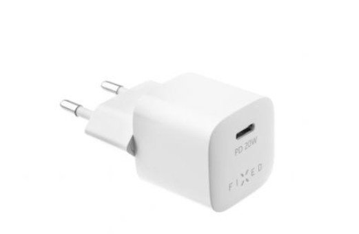 Sieninis įkroviklis FIXED 20W+ USB-C/USB-C kabeliu, baltas