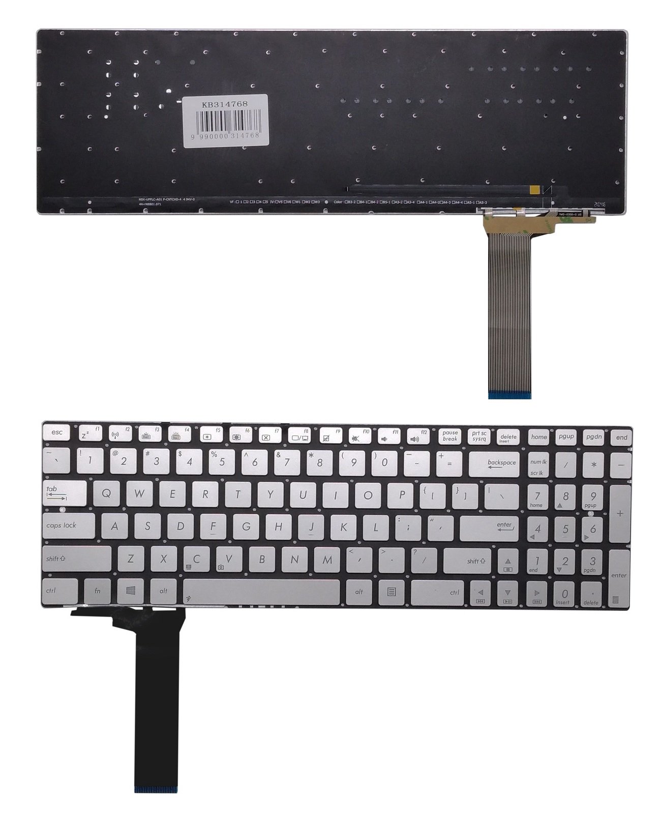 Klaviatūra ASUS N550J, US (sidabrinė)