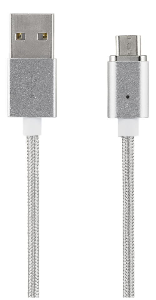 Mob. telefono kabelis STREETZ, USB 2.0, "A-micro B", 1.0m, sidabrinis, magnetinis/ MICRO-131