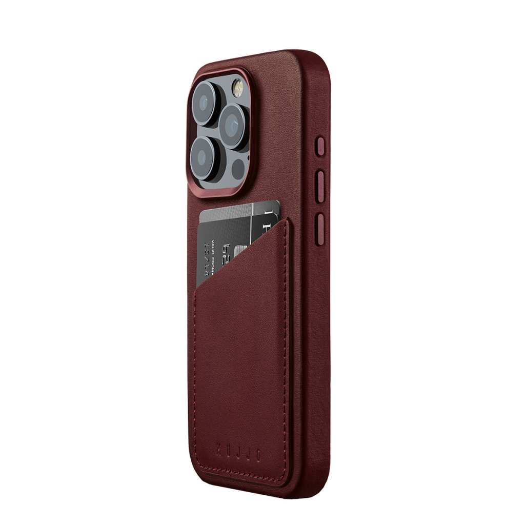 Mob. telefono dėkliukas Mujjo iPhone 15 Pro Wallet Leather Case - Burgundy