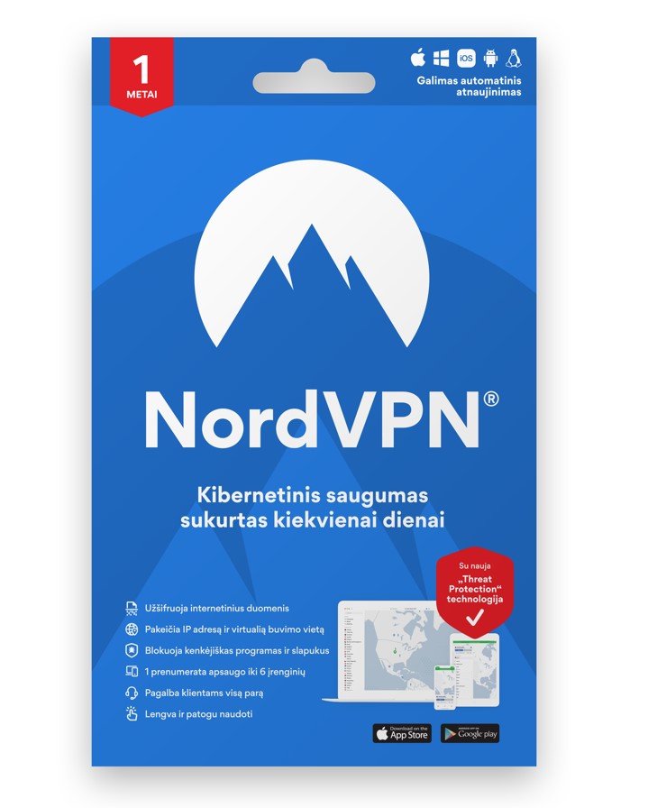 Programinė įranga NordVPN Standard 1-erių metų prenumerata skirta 10 įrenginių