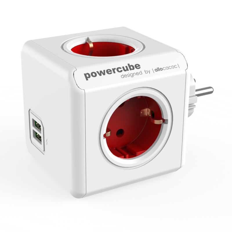 Šakotuvas PowerCube Original, 3xUSB, ,3xkištukiniai lizdai, raudonas