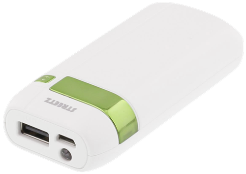 Išorinė baterija STREETZ 5000mAh, 1A, balta-žalia / PB-1080