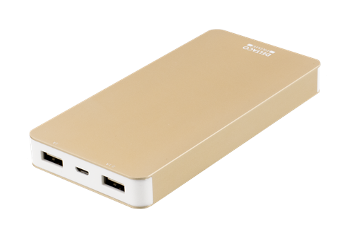 Išorinė  baterija DELTACO PRIME 10000mAh, 2.1A, 2xUSB, 5V, auksinė / PB-828