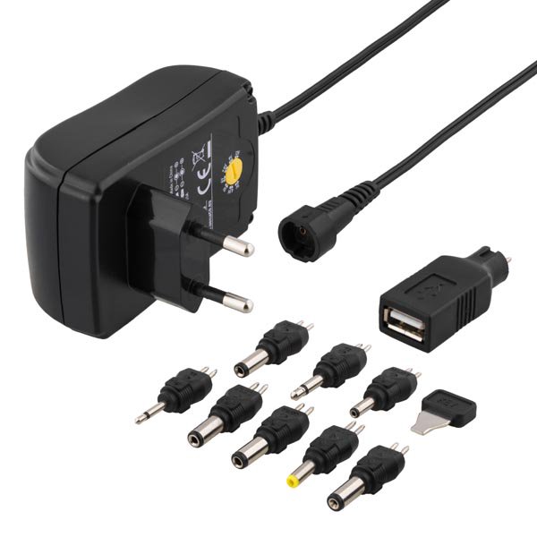 Maitinimo šaltinis DELTACO 18W, 3-12V, 1.5A, 220V, USB, su adapteriais / PSR-15