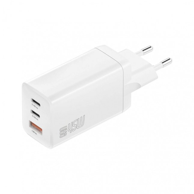 Mob.telefono tinklo įkroviklis 4SMARTS PDPlug Trio 45W GaN 2C+1A white