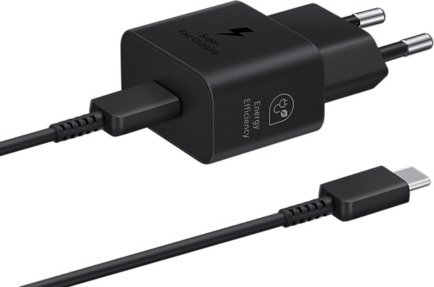 Adapteris Samsung 25W Power Type-C su kabeliu, juodas