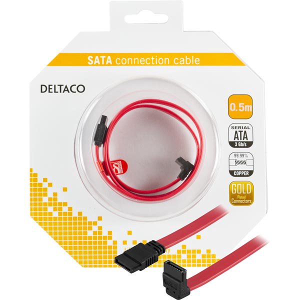 Kabelis DELTACO SATA, 0.5m, raudonas kampinis / SATA-05A-K