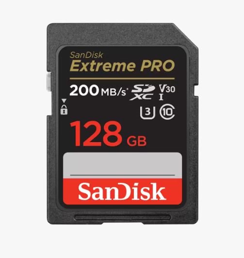 Atm.kort. SANDISK Extreme PRO SDXC 128GB, 200MB/s, 90MB/s, U3, C10, V30, UHS-I/SDSDXXD-128G-GN4IN