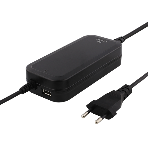 NB maitinimo šaltinis DELTACO 90W, USB, tinkamas HP, Dell, Lenovo, juodas / SMP-90W6