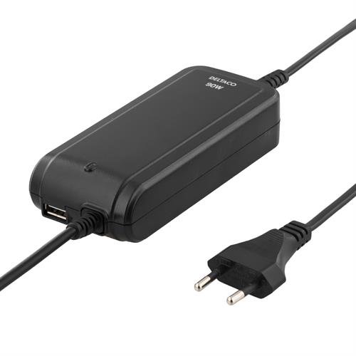 NB maitinimo šaltinis DELTACO 90W, 18,5-20V, 1A, 8 antgaliai, USB/ SMP-90WN