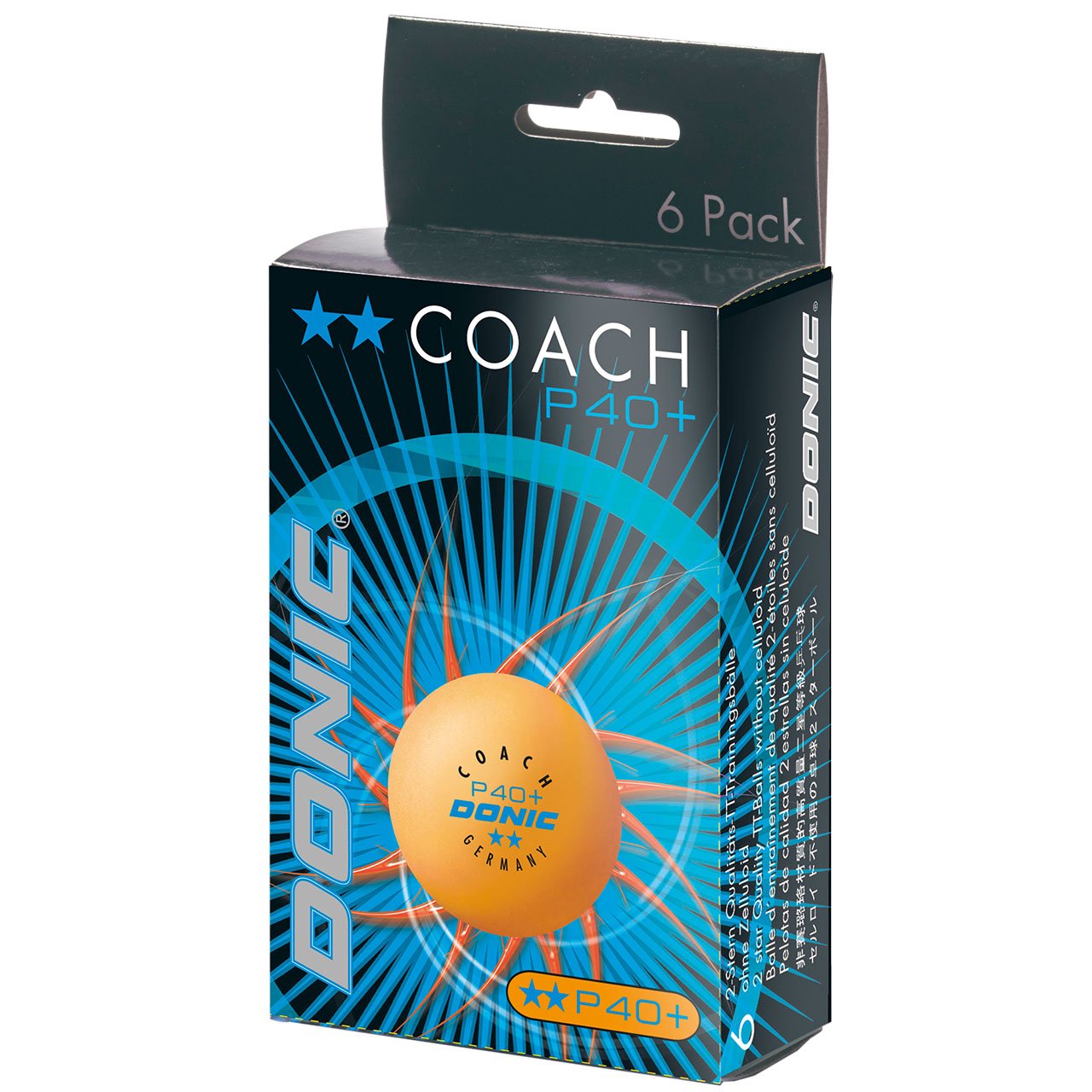 Stalo teniso kamuoliukai DONIC P40+ Coach 2 žv. 6 vnt Orange