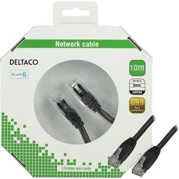 Kabelis DELTACO UTP 10m, CAT6 juodas / TP-610S-K