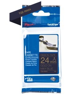 BROTHER TZE-RN54 P-TOUCH EMBELLISH GOLD PRINT ON NAVY SATIN RIBBON 24 MM, 4M