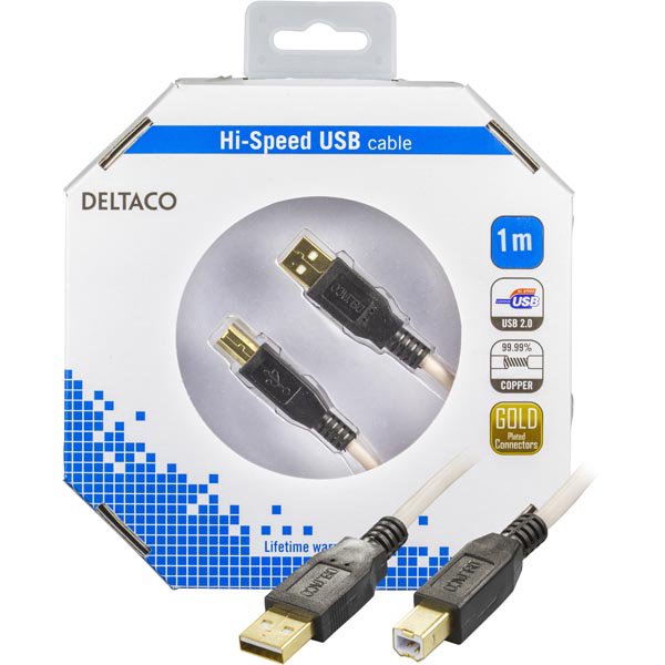 Kabelis DELTACO USB 2.0 "A-B", 1.0m, baltas-juodas / USB-210-K