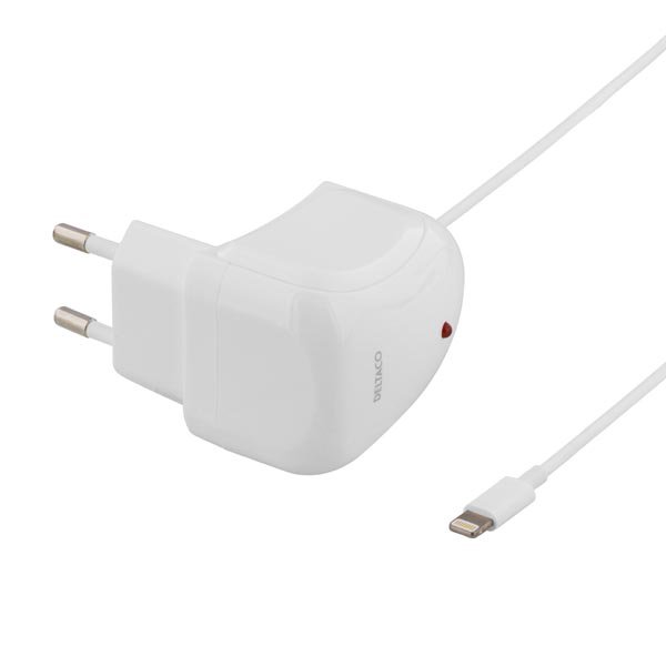 Įkroviklis DELTACO 220V tinklo, 2.4A iPhone Lightning kabelis, baltas, 1m / USB-AC137