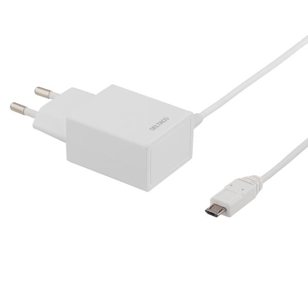 Įkroviklis DELTACO 220V tinklo, 2.1A microUSB, baltas / USB-AC94